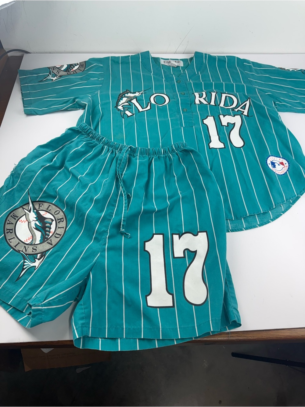 VTG Florida Marlins MLB Button Front Jersey and Shorts Lounge Set Large SEE ALL. - Picture 2 of 9